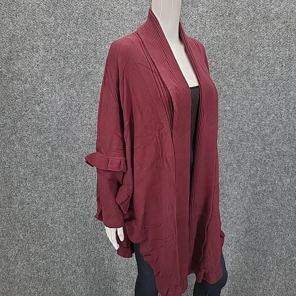 Colleen Lopez Womens Dressy Trendy Open Front Cardigan 2X 3X Plus Size Wine Top